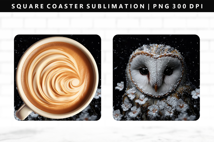 Owl Square Coaster Design | Square Coaster PNG