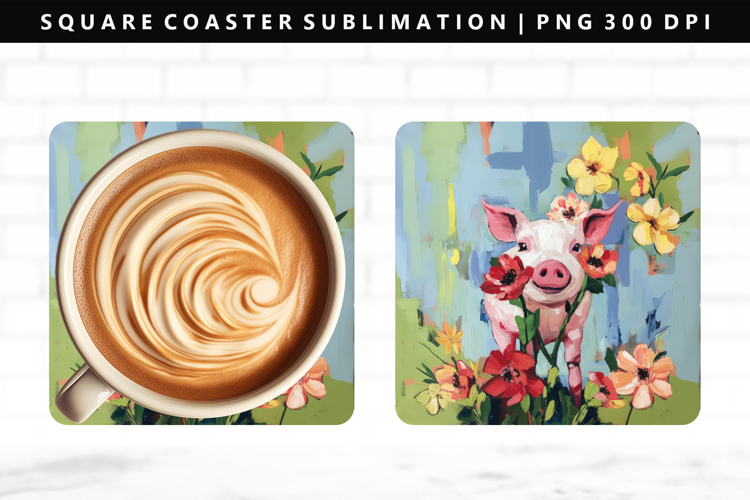 Pig Square Coaster Design | Square Coaster PNG