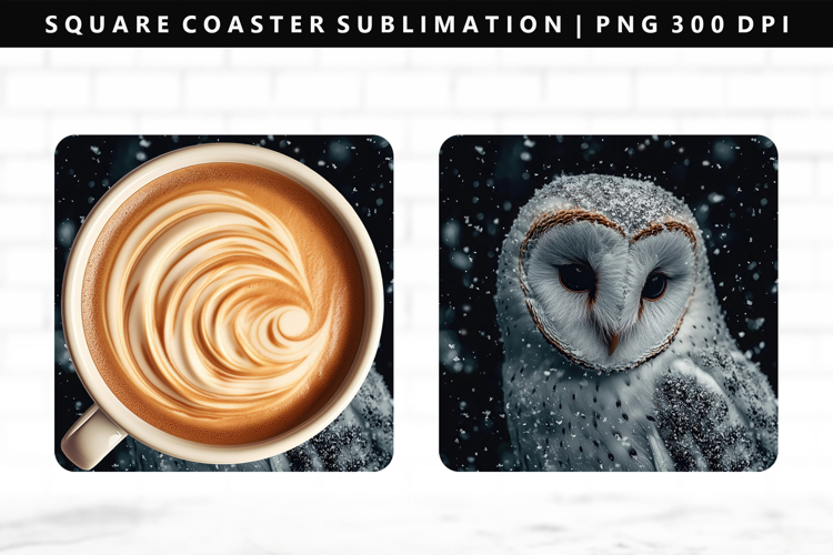 Owl Square Coaster Design | Square Coaster PNG