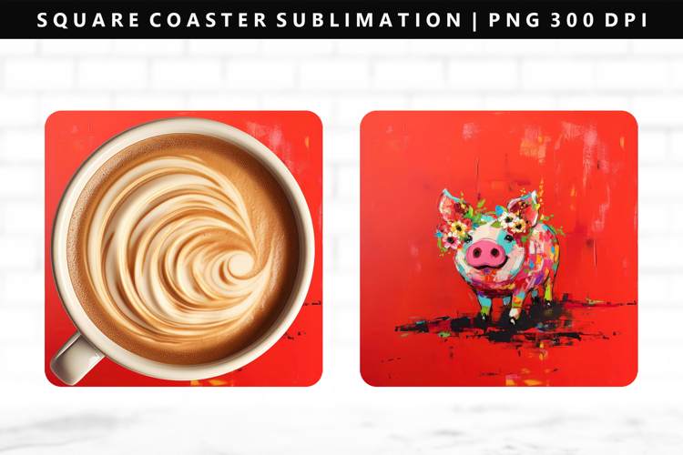 Pig Square Coaster Design | Square Coaster PNG