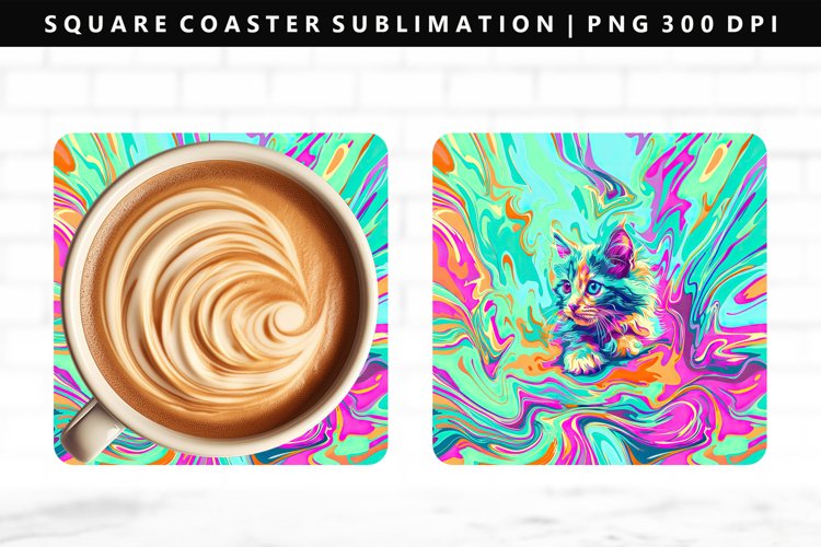 Colored Cats Square Coaster Design | Square Coaster PNG