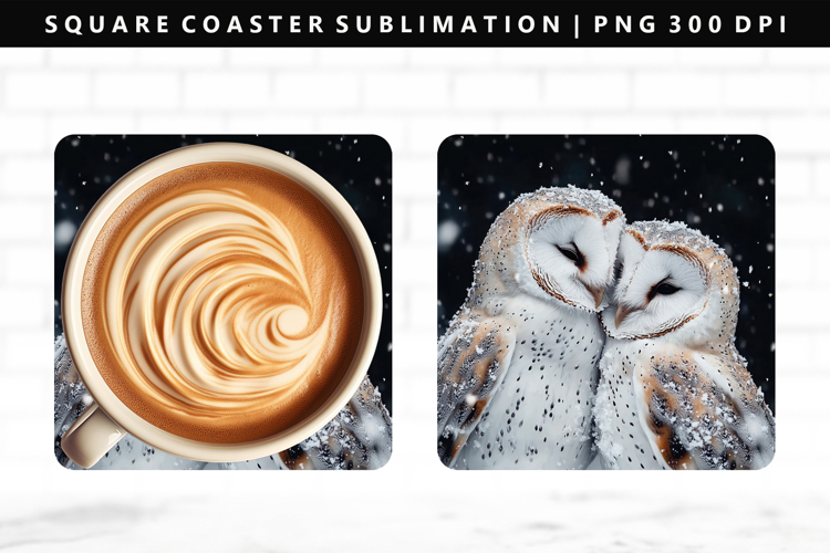 Owl Square Coaster Design | Square Coaster PNG