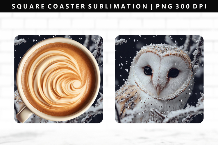 Owl Square Coaster Design | Square Coaster PNG