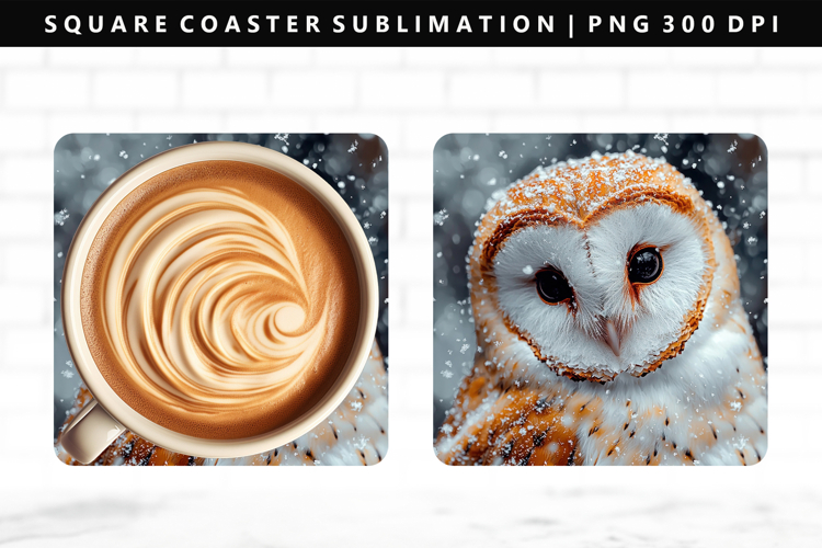 Owl Square Coaster Design | Square Coaster PNG