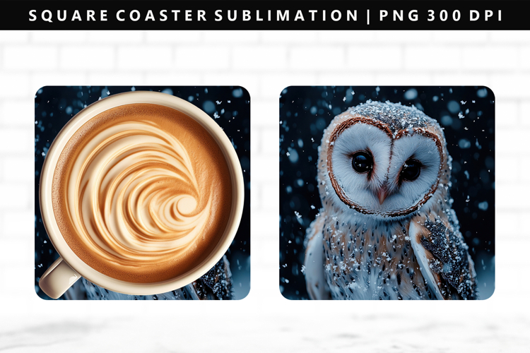 Owl Square Coaster Design | Square Coaster PNG