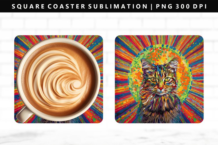 Colored Cats Square Coaster Design | Square Coaster PNG
