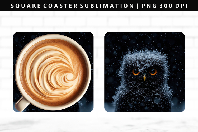 Owl Square Coaster Design | Square Coaster PNG
