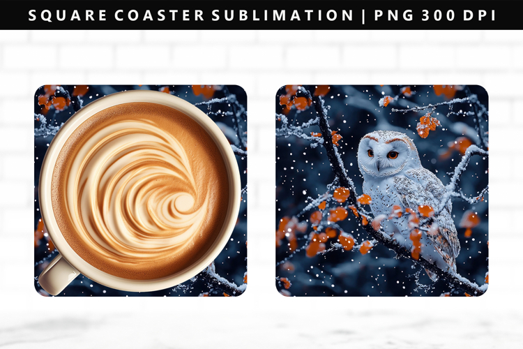 Owl Square Coaster Design | Square Coaster PNG