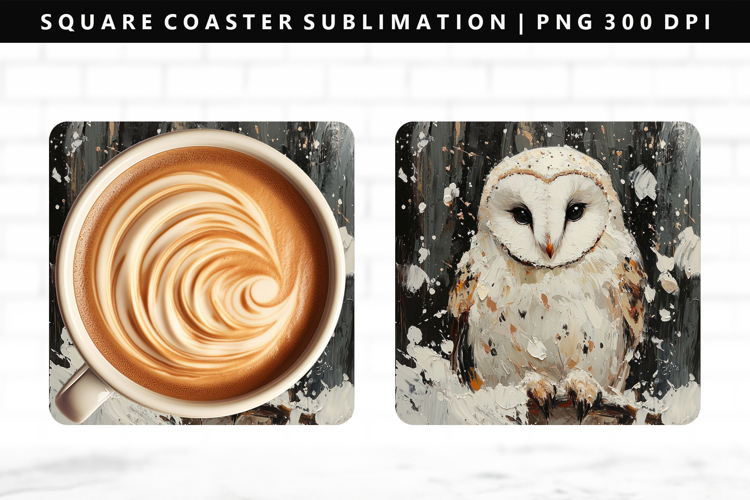 Owl Square Coaster Design | Square Coaster PNG