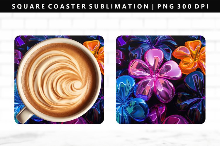 Flower Square Coaster Design | Square Coaster PNG example image 1