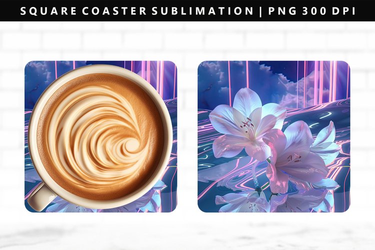 Flower Square Coaster Design | Square Coaster PNG example image 1