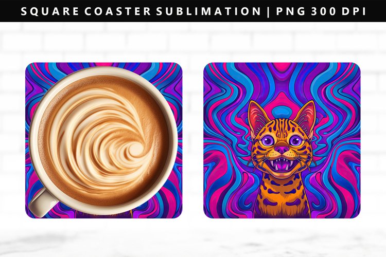 Colored Cats Square Coaster Design | Square Coaster PNG