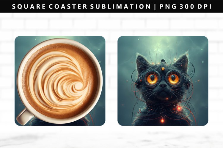 Funny Cat Square Coaster Design | Square Coaster PNG