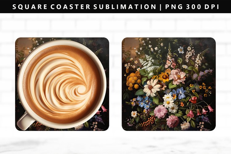 Flower Square Coaster Design | Square Coaster PNG example image 1