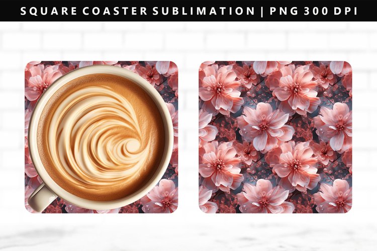 Flower Square Coaster Design | Square Coaster PNG example image 1