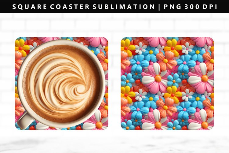 Flower Square Coaster Design | Square Coaster PNG example image 1