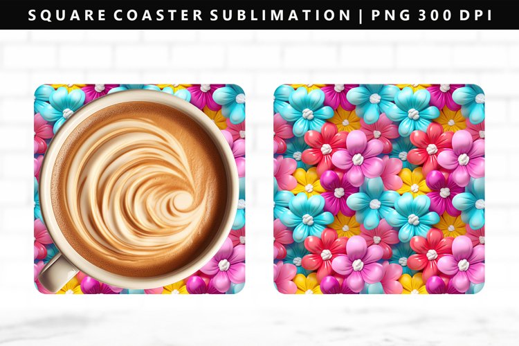 Flower Square Coaster Design | Square Coaster PNG example image 1