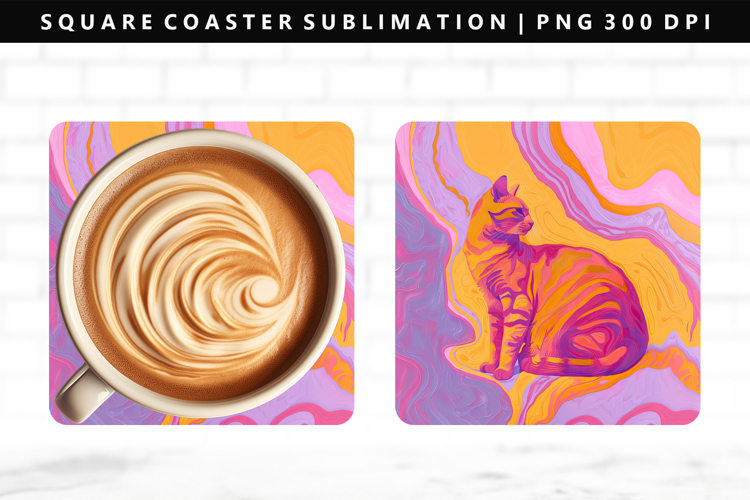 Colored Cats Square Coaster Design | Square Coaster PNG