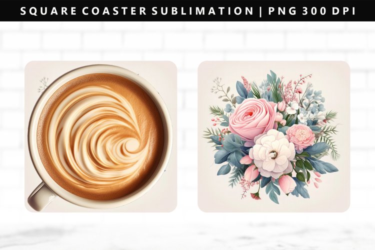 Flower Square Coaster Design | Square Coaster PNG