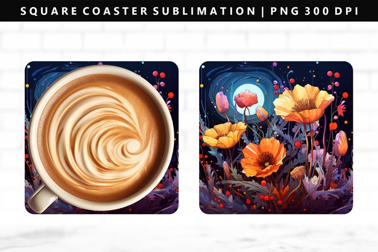 Flower Square Coaster Design | Square Coaster PNG example image 1