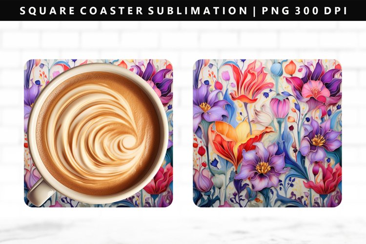 Flower Square Coaster Design | Square Coaster PNG example image 1