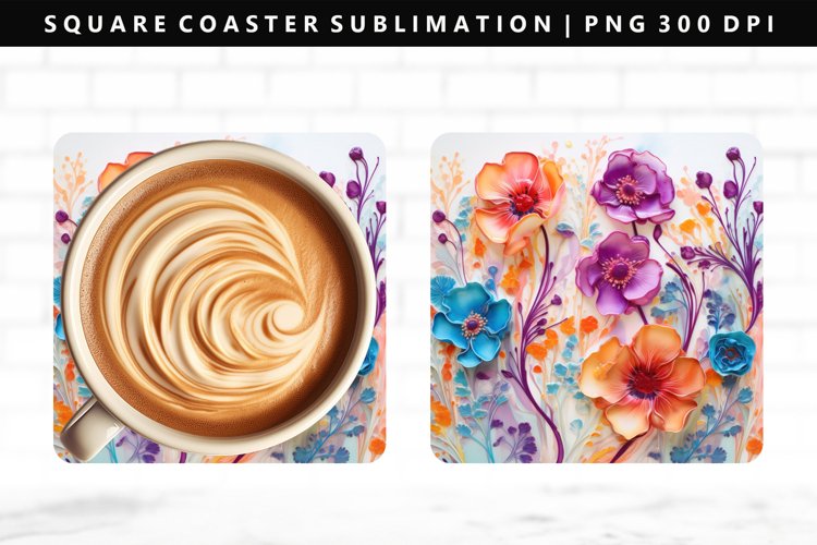 Flower Square Coaster Design | Square Coaster PNG example image 1