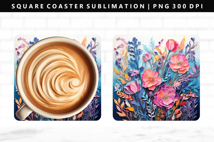 Flower Square Coaster Design | Square Coaster PNG