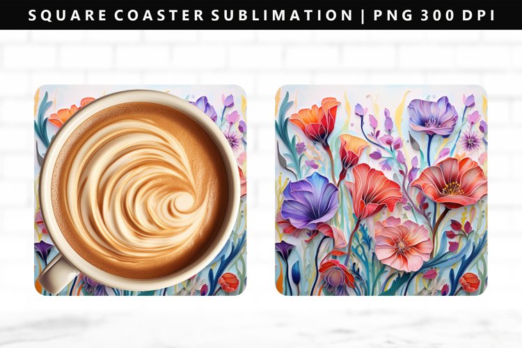 Flower Square Coaster Design | Square Coaster PNG example image 1