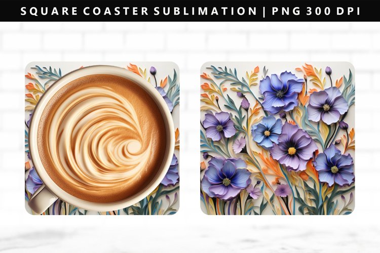 Flower Square Coaster Design | Square Coaster PNG example image 1