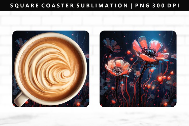 Flower Square Coaster Design | Square Coaster PNG