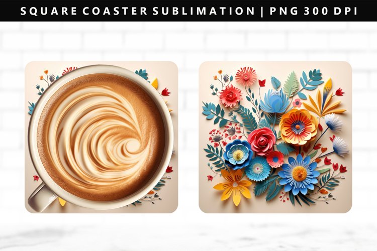 Flower Square Coaster Design | Square Coaster PNG example image 1
