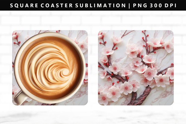 Flower Square Coaster Design | Square Coaster PNG example image 1