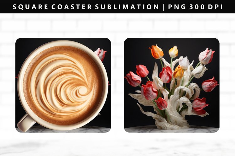 Flower Square Coaster Design | Square Coaster PNG example image 1