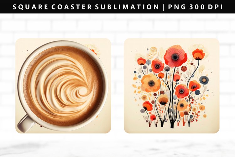 Flower Square Coaster Design | Square Coaster PNG example image 1