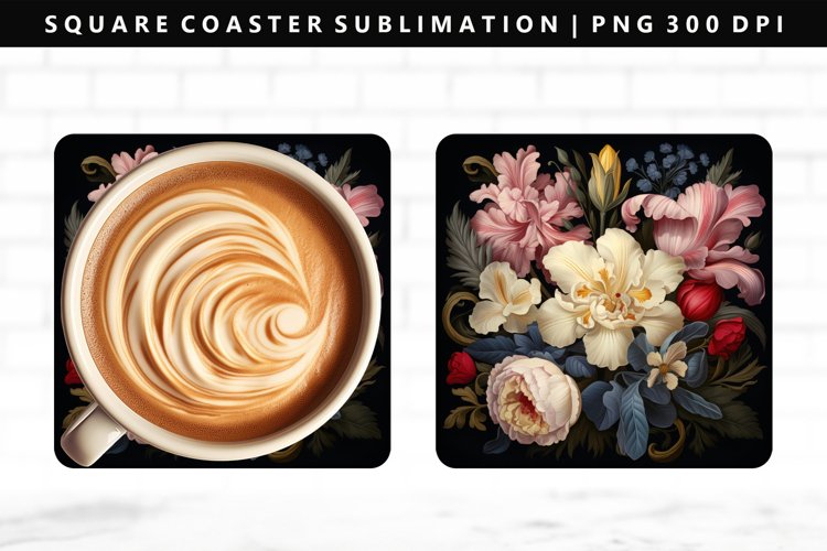 Flower Square Coaster Design | Square Coaster PNG example image 1