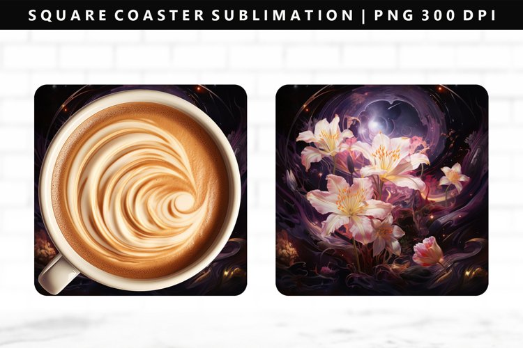 Flower Square Coaster Design | Square Coaster PNG example image 1