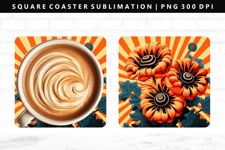 Flower Square Coaster Design | Square Coaster PNG example image 1