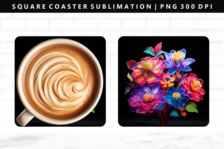 Flower Square Coaster Design | Square Coaster PNG example image 1