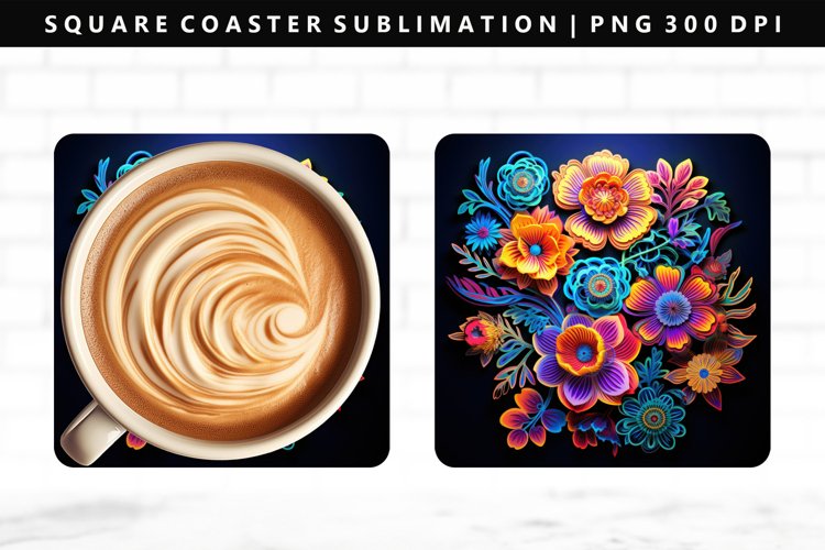 Flower Square Coaster Design | Square Coaster PNG example image 1