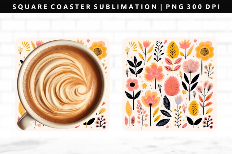 Flower Square Coaster Design | Square Coaster PNG example image 1