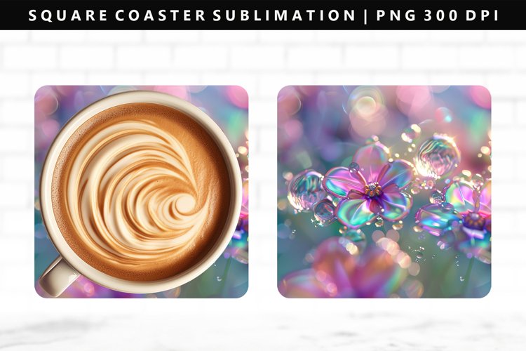 Flower Square Coaster Design | Square Coaster PNG example image 1