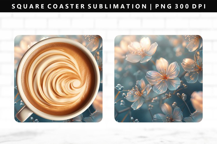 Flower Square Coaster Design | Square Coaster PNG example image 1