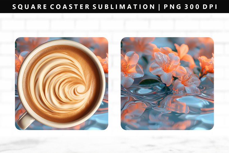 Flower Square Coaster Design | Square Coaster PNG example image 1