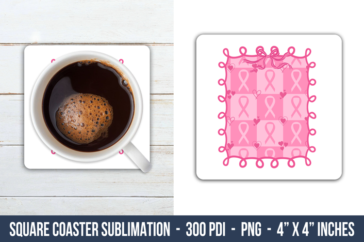 Breast Cancer Coquette Square Coaster | Square Coaster Png