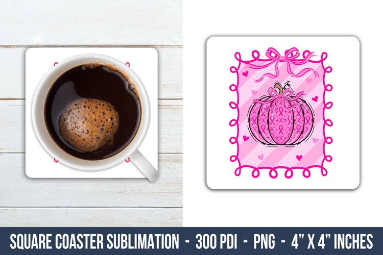 Breast Cancer Coquette Square Coaster | Square Coaster Png