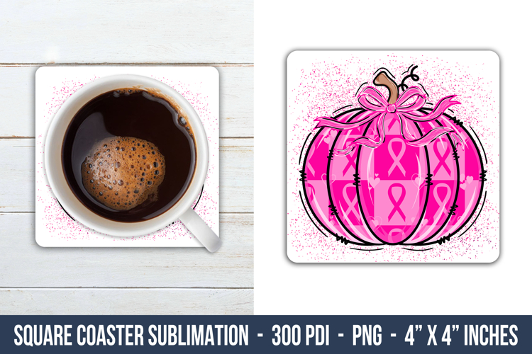 Breast Cancer Pumpkin Square Coaster | Square Coaster