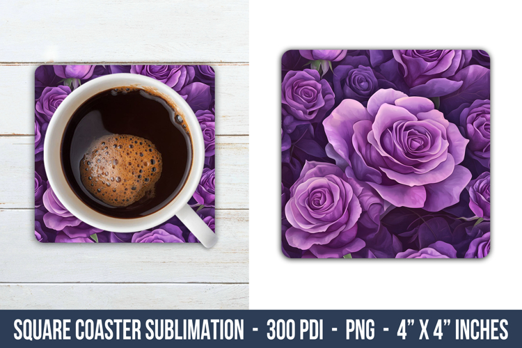 Purple Rose Pattern Square Coaster | Square Coaster