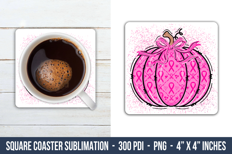 Breast Cancer Pumpkin Square Coaster | Square Coaster