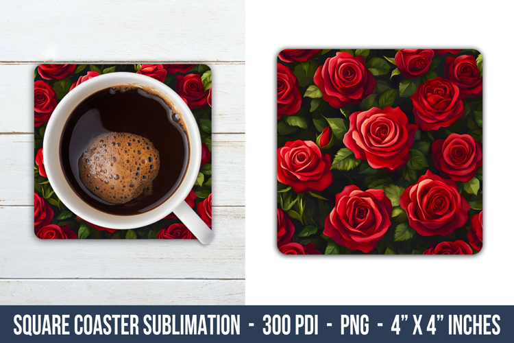 Rose Flower Pattern Square Coaster | Square Coaster