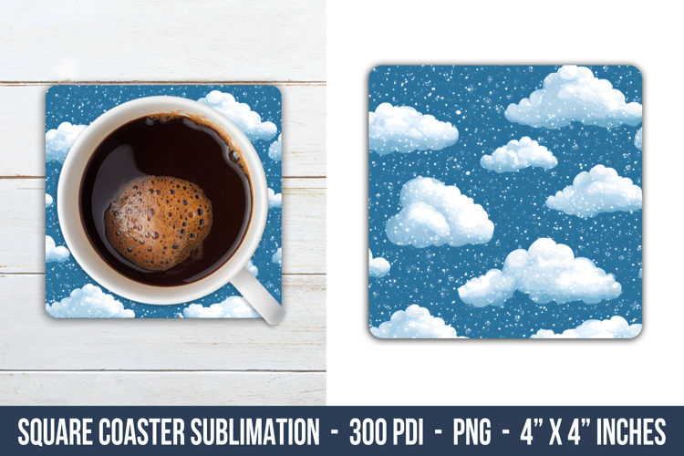 Snowy Cloud Pattern Square Coaster | Square Coaster